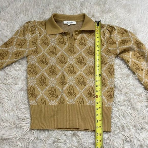 Simple Retro Yellow Floral Polo Contrast Collar Wool Knit Sweater Sz Small NWOT - Picture 7 of 11